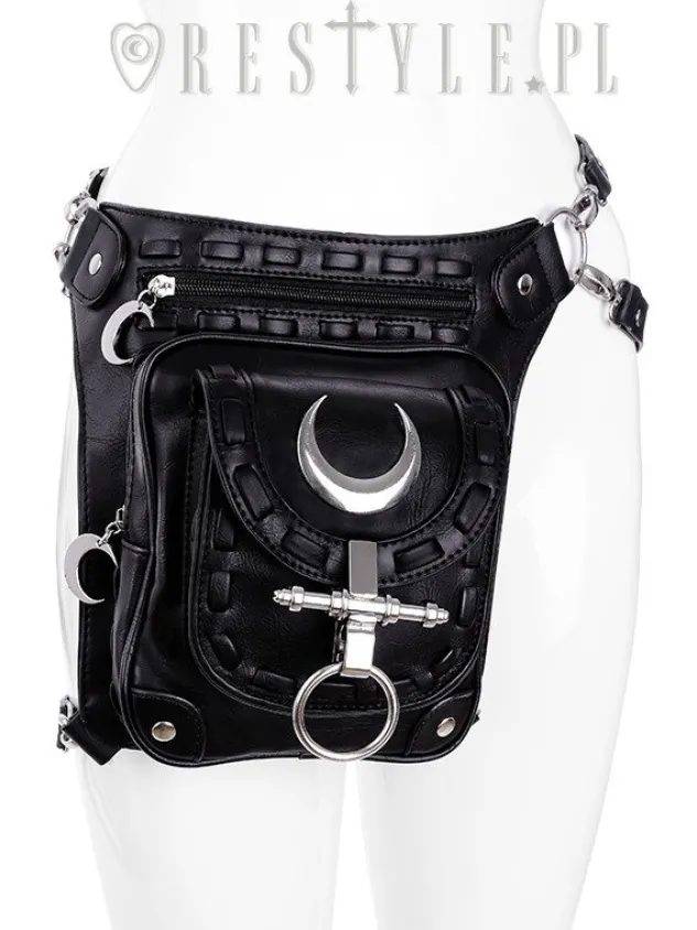 Restyle Black hip bag with pockets, pocket belt, moon bag, gothic utility belt"LUNAR HOLSTER BAG"