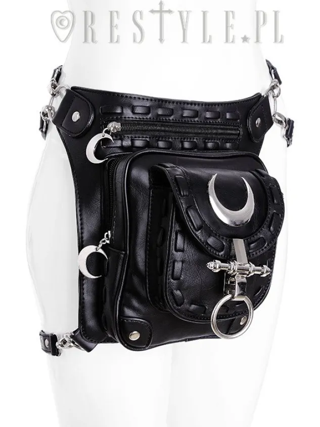Restyle Black hip bag with pockets, pocket belt, moon bag, gothic utility belt"LUNAR HOLSTER BAG"