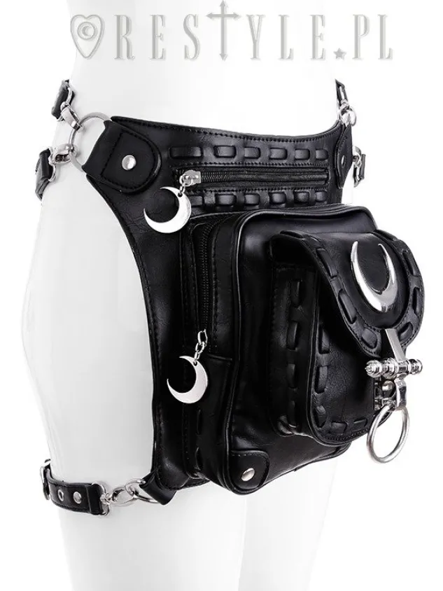 Restyle Black hip bag with pockets, pocket belt, moon bag, gothic utility belt"LUNAR HOLSTER BAG"