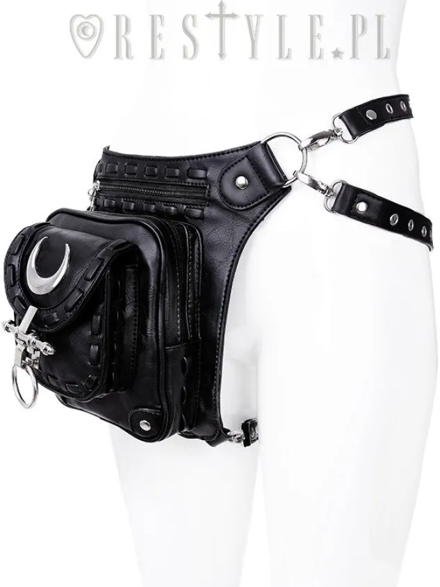 Restyle Black hip bag with pockets, pocket belt, moon bag, gothic utility belt"LUNAR HOLSTER BAG"