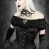 Restyle Black jacquard underbust longline corset "BLACK PEACOCK"