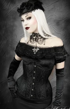 Restyle Black jacquard underbust longline corset "BLACK PEACOCK"
