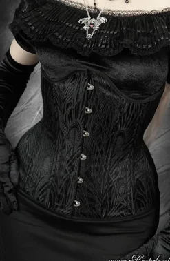Restyle Black jacquard underbust longline corset "BLACK PEACOCK"