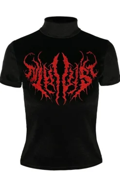 Restyle Black Metal Velvet Top NIHILIST embroidered