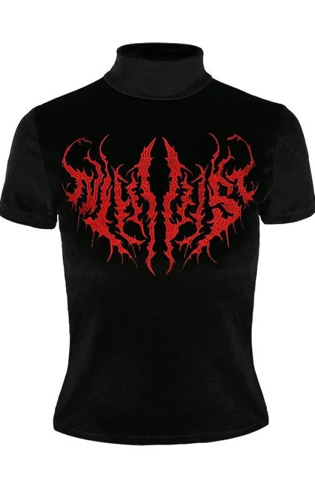 Restyle Black Metal Velvet Top NIHILIST embroidered