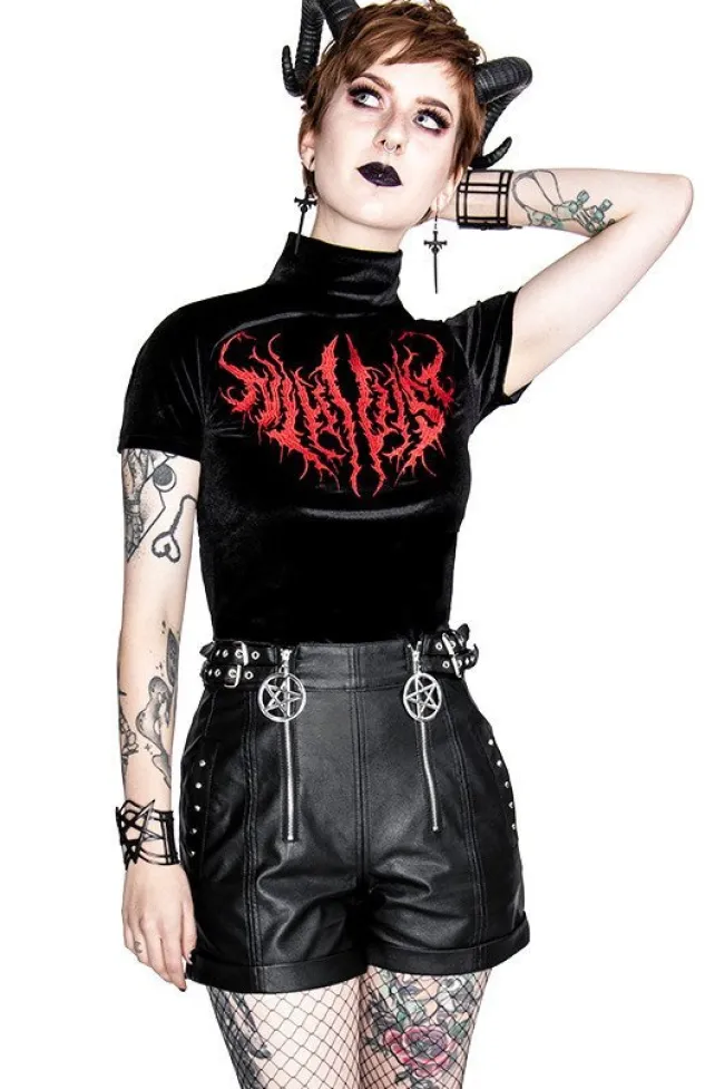 Restyle Black Metal Velvet Top NIHILIST embroidered