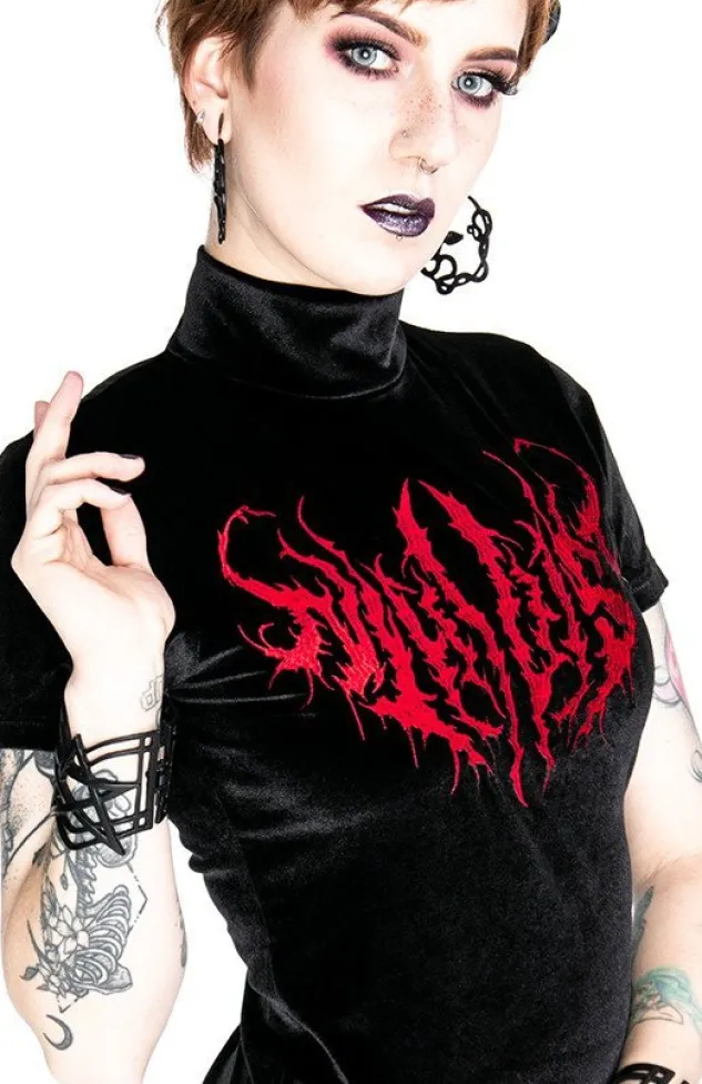 Restyle Black Metal Velvet Top NIHILIST embroidered