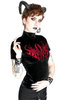 Restyle Black Metal Velvet Top NIHILIST embroidered