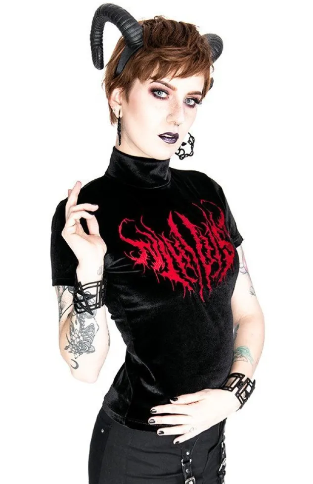 Restyle Black Metal Velvet Top NIHILIST embroidered