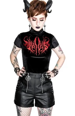 Restyle Black Metal Velvet Top NIHILIST embroidered