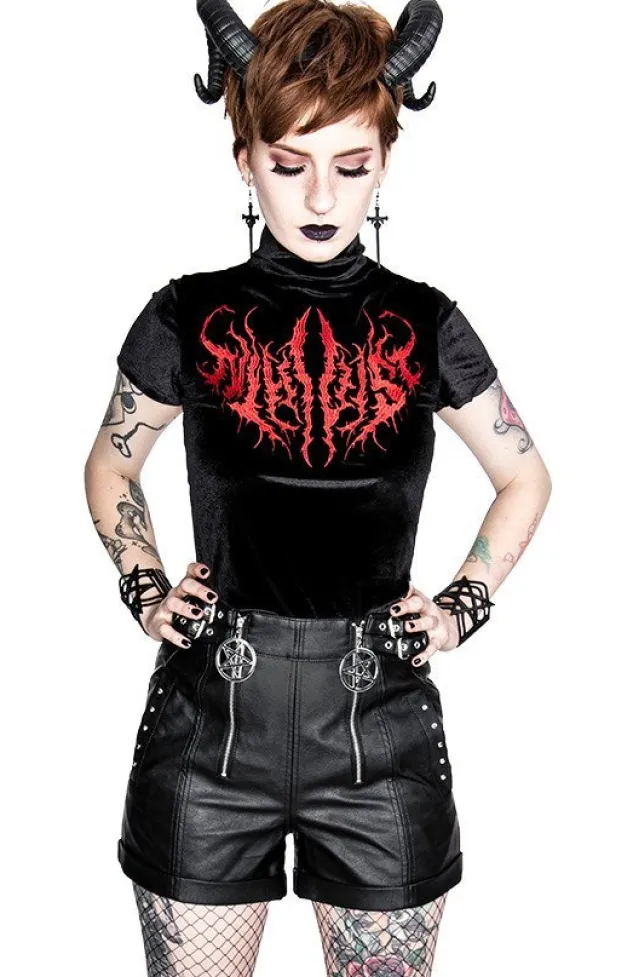 Restyle Black Metal Velvet Top NIHILIST embroidered