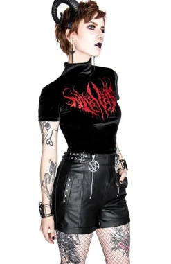 Restyle Black Metal Velvet Top NIHILIST embroidered