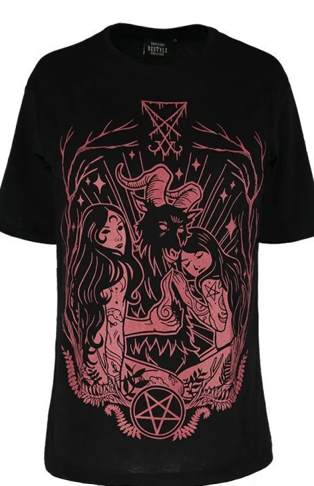 Restyle Black oversized t-shirt LUCIFER BURGUNDY