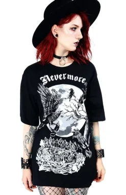 Restyle Black Oversized women`s top with crows Nevermore