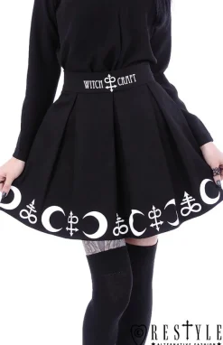 Restyle Black pleated short skirt with alchemy print, moon, symbols "SYMBOL SKIRT"