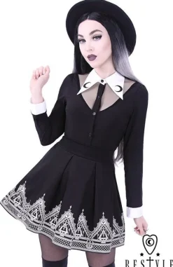 Restyle Black pleated short skirt with henna print, moon, symbols "HENNA SKIRT"