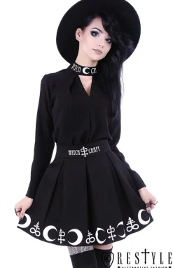 Restyle Black pleated short skirt with alchemy print, moon, symbols "SYMBOL SKIRT"