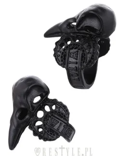 Restyle Black ring, bird skull, raven, crescent, occult jewellery "WITCH CROW BLACK"