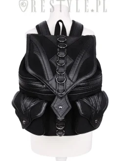 Restyle Black School bag with pockets, 90s backpack 