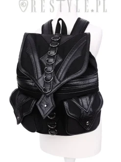 Restyle Black School bag with pockets, 90s backpack 