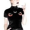 Restyle Black Velvet Cat Top with embroidery I SEE YOU
