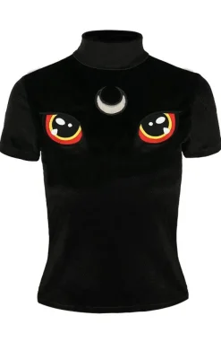 Restyle Black Velvet Cat Top with embroidery I SEE YOU