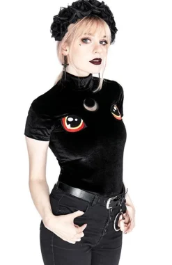 Restyle Black Velvet Cat Top with embroidery I SEE YOU