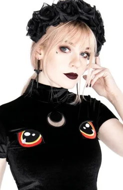 Restyle Black Velvet Cat Top with embroidery I SEE YOU