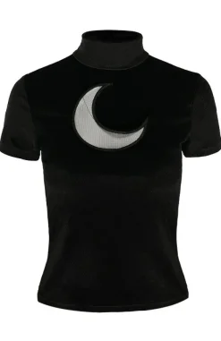 Restyle Black Velvet CRESCENT Mesh Top Moon Witch
