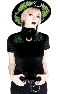 Restyle Black Velvet Forest Top with embroidery FERN VELVET TOP