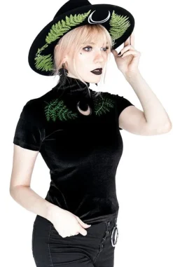 Restyle Black Velvet Forest Top with embroidery FERN VELVET TOP