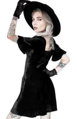 Restyle Black Velvet Sweetheart Dress with a gothic cross