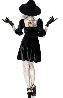 Restyle Black Velvet Sweetheart Dress with a gothic cross