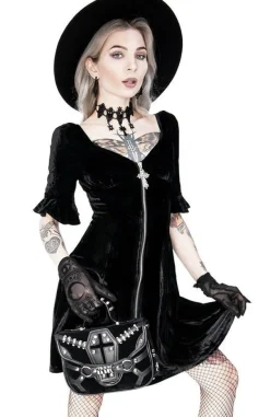 Restyle Black Velvet Sweetheart Dress with a gothic cross