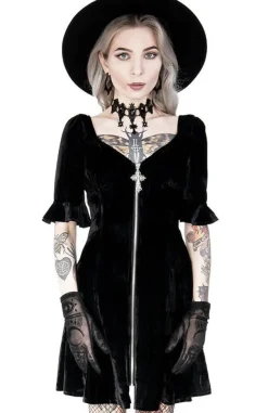 Restyle Black Velvet Sweetheart Dress with a gothic cross