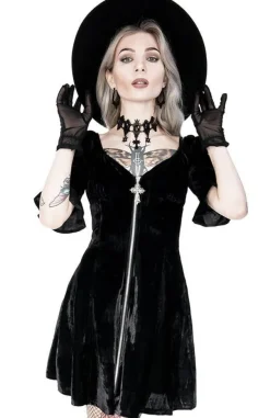 Restyle Black Velvet Sweetheart Dress with a gothic cross