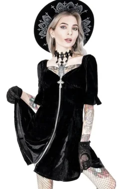 Restyle Black Velvet Sweetheart Dress with a gothic cross