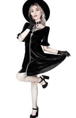 Restyle Black Velvet Sweetheart Dress with a gothic cross