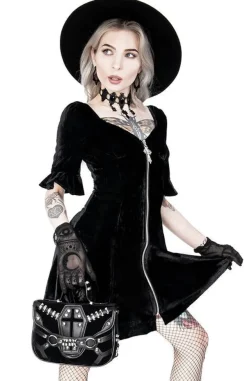 Restyle Black Velvet Sweetheart Dress with a gothic cross