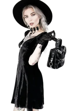 Restyle Black Velvet Sweetheart Dress with a gothic cross
