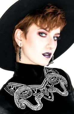 Restyle Black Velvet Top with Snake embroidery