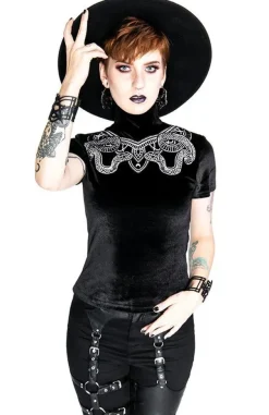 Restyle Black Velvet Top with Snake embroidery