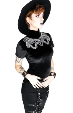 Restyle Black Velvet Top with Snake embroidery