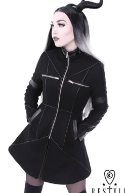 Restyle Black winter jacket with pockets, detachable hood, wool "GEOMETRY COAT"