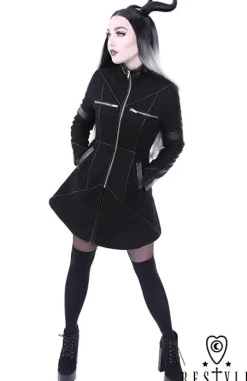 Restyle Black winter jacket with pockets, detachable hood, wool 