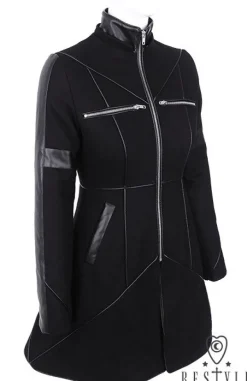 Restyle Black winter jacket with pockets, detachable hood, wool 