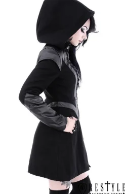 Restyle Black winter jacket with pockets, detachable hood 