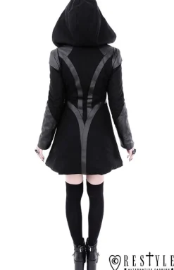 Restyle Black winter jacket with pockets, detachable hood 