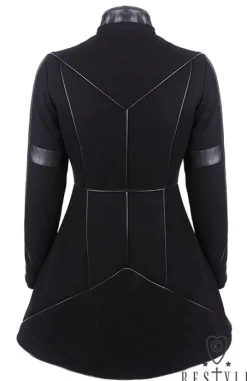Restyle Black winter jacket with pockets, detachable hood, wool 
