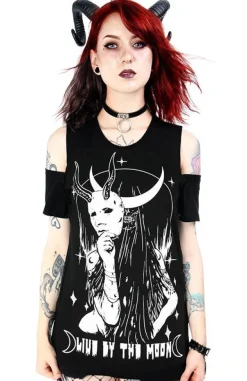 Restyle Black witches cold shoulder T-shirt LIVE BY THE MOON